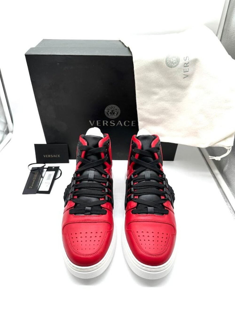 Versace Sneaker‎ Vitello Red Black Medusa High Top Size 40 US  8